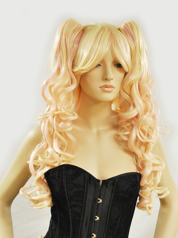 Wig Long Pigtails Meiko Flaxen Blonde Cotton Candy Pink